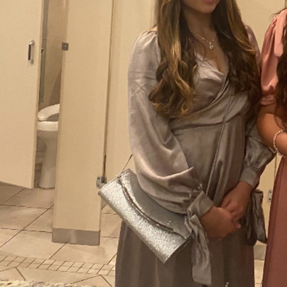 Long sleeve Grey Silk Dress